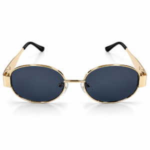 Unisex Retro Oval Sunglasses for Men & Women | Gold-Tone Metal Frame with Dark Smoke Lenses | Vintage Style Fashion Eyewear