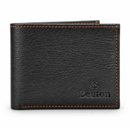 Men’s Premium Black Bifold Wallet | Textured Finish with Contrast Brown Stitching | Slim Compact Wallet for Cards & Cash | Everyday Office Travel Wallet for Men