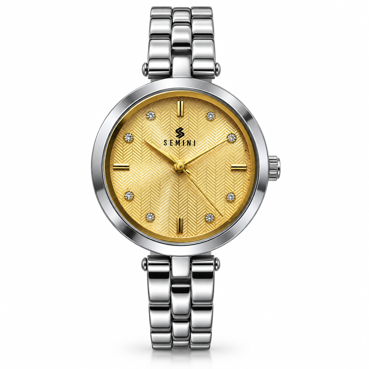 Women’s Analog Quartz Watch | Elegant Gold Textured Dial | Sparkling Stone Markers | Silver-Tone Metal Bracelet | Stylish Ladies Wrist Watch for Daily, Office & Party Wear - Image 6