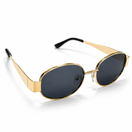 Unisex Retro Oval Sunglasses for Men & Women | Gold-Tone Metal Frame with Dark Smoke Lenses | Vintage Style Fashion Eyewear