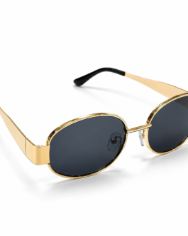 Unisex Retro Oval Sunglasses for Men & Women | Gold-Tone Metal Frame with Dark Smoke Lenses | Vintage Style Fashion Eyewear