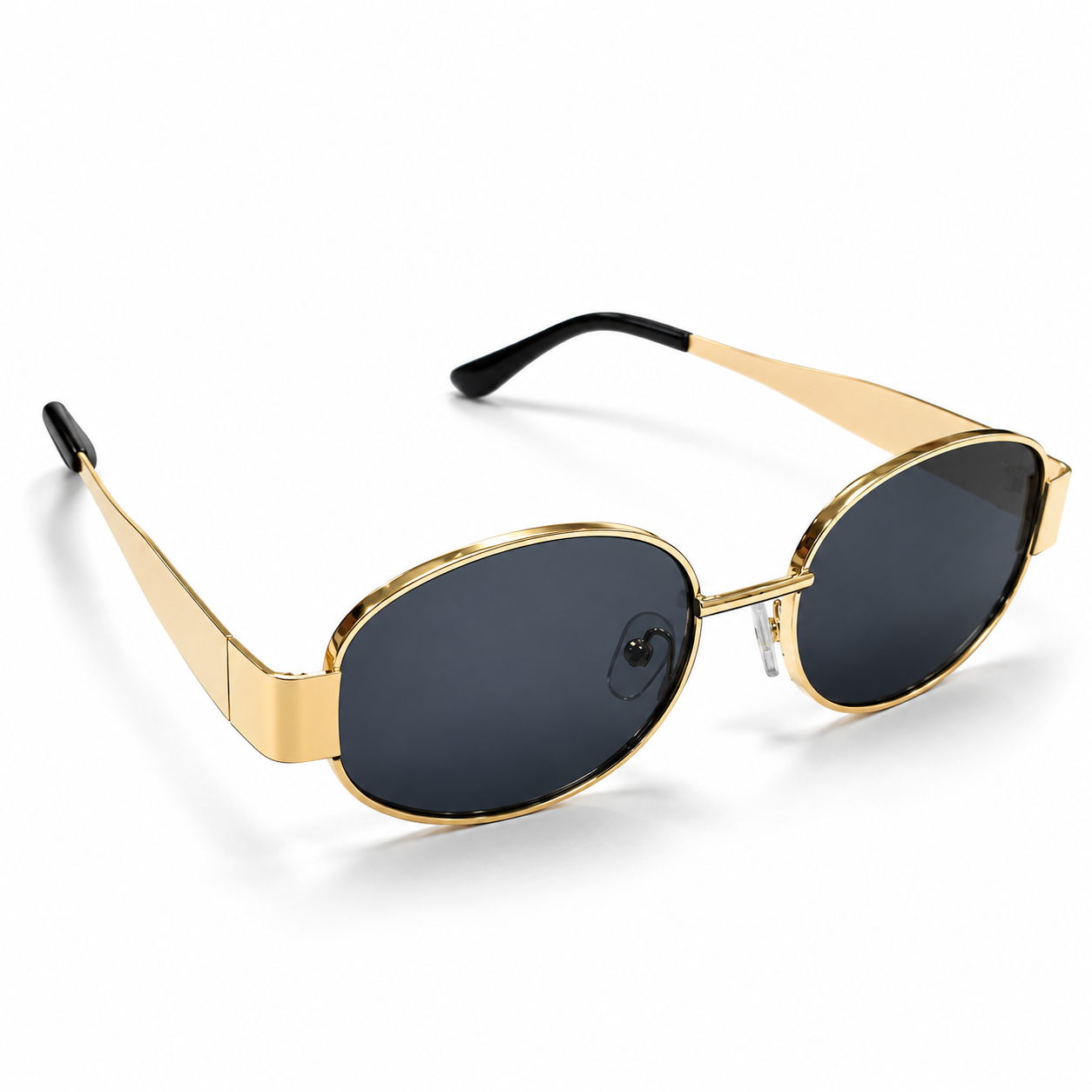 Unisex Retro Oval Sunglasses for Men & Women | Gold-Tone Metal Frame with Dark Smoke Lenses | Vintage Style Fashion Eyewear - Image 2