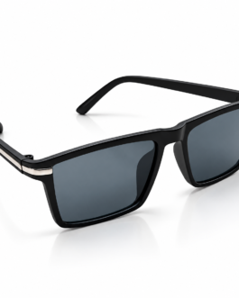 Unisex Black Rectangle Sunglasses for Men & Women | Dark Smoke Blue-Grey Lens | Stylish Full-Rim Frame for Driving, Travel & Outdoor Wear