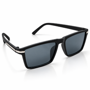 Unisex Black Rectangle Sunglasses for Men & Women | Dark Smoke Blue-Grey Lens | Stylish Full-Rim Frame for Driving, Travel & Outdoor Wear