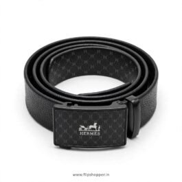 Premium Men’s Black Automatic Ratchet Belt | Textured PU Leather Strap with Stylish Rectangular Metal Buckle | Micro-Adjustable Waist Belt for Formal, Office & Casual Wear