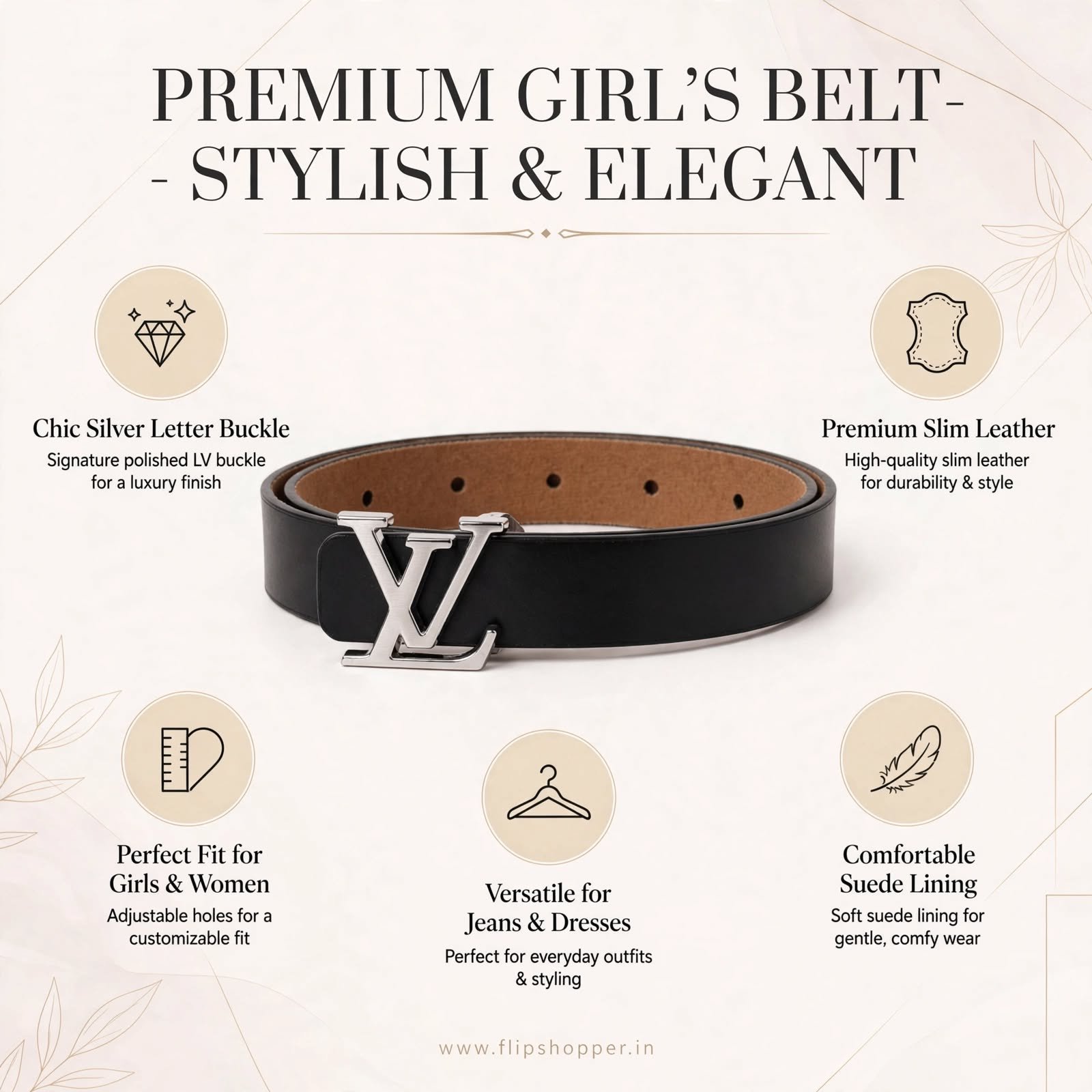 Girls' Premium Black Fashion Belt with Silver-Tone Monogram Buckle | Stylish PU Leather-Look Adjustable Waist Belt for Jeans, Dresses, Skirts & Casual Wear - Image 7