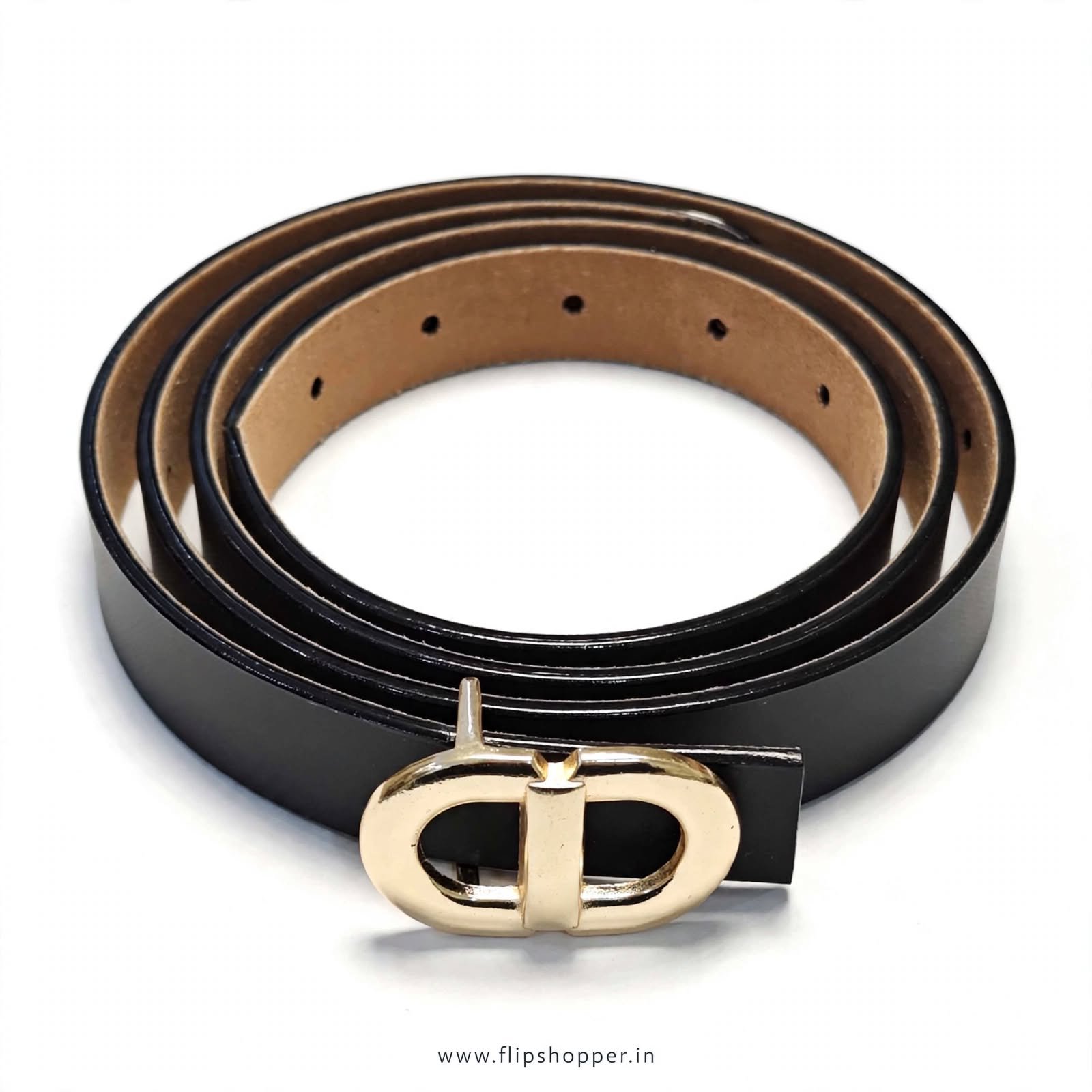 Premium Women's Black Fashion Belt with Gold-Tone Double-Loop Buckle | Elegant Textured Leather-Look Waist Belt for Jeans, Dresses, Trousers, Office & Casual Wear - Image 7