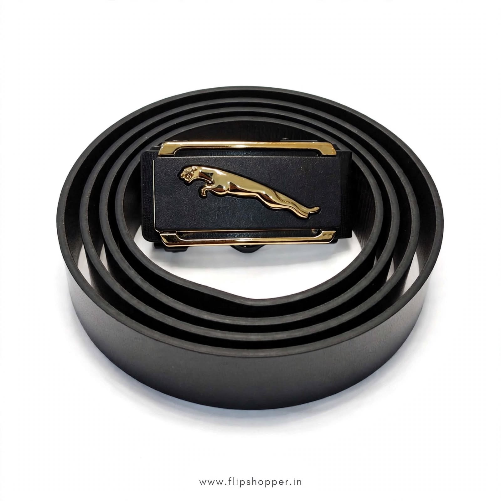 Premium Men's Black Automatic Ratchet Belt with Gold-Tone Leaping Cat Buckle | Textured Leather-Look Strap | Micro-Adjustable Waist Belt for Formal, Office & Casual Wear - Image 7