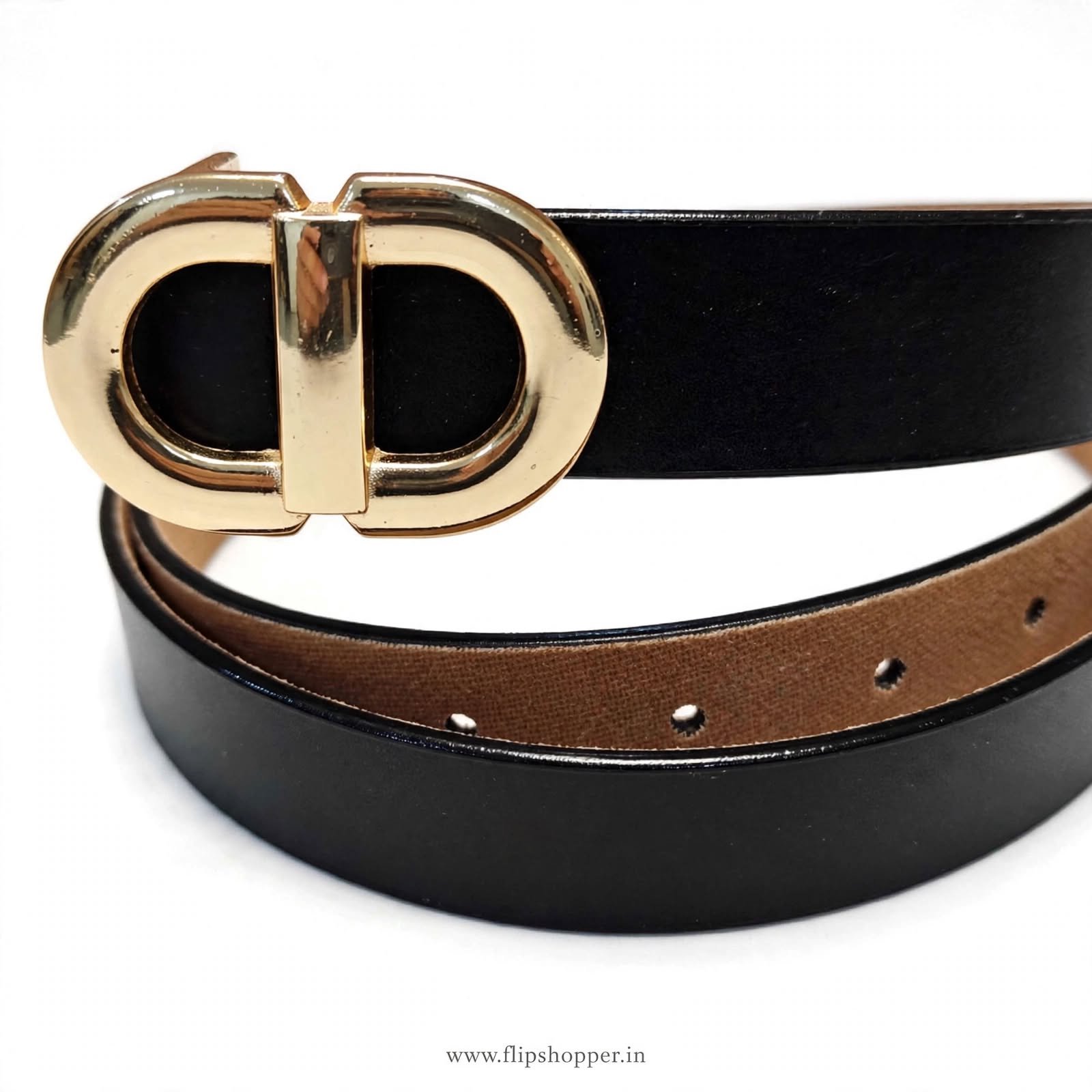 Premium Women's Black Fashion Belt with Gold-Tone Double-Loop Buckle | Elegant Textured Leather-Look Waist Belt for Jeans, Dresses, Trousers, Office & Casual Wear - Image 6