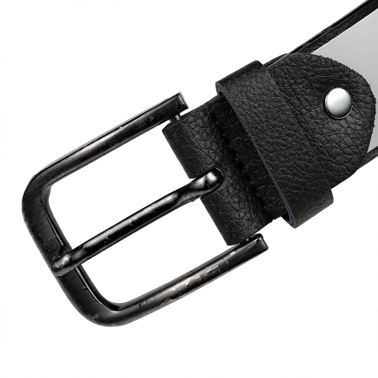 Classic Black Textured Men's Belt with Metal Pin Buckle | Brown Inner Finish | Stylish Formal & Casual Waist Belt for Men - Image 3