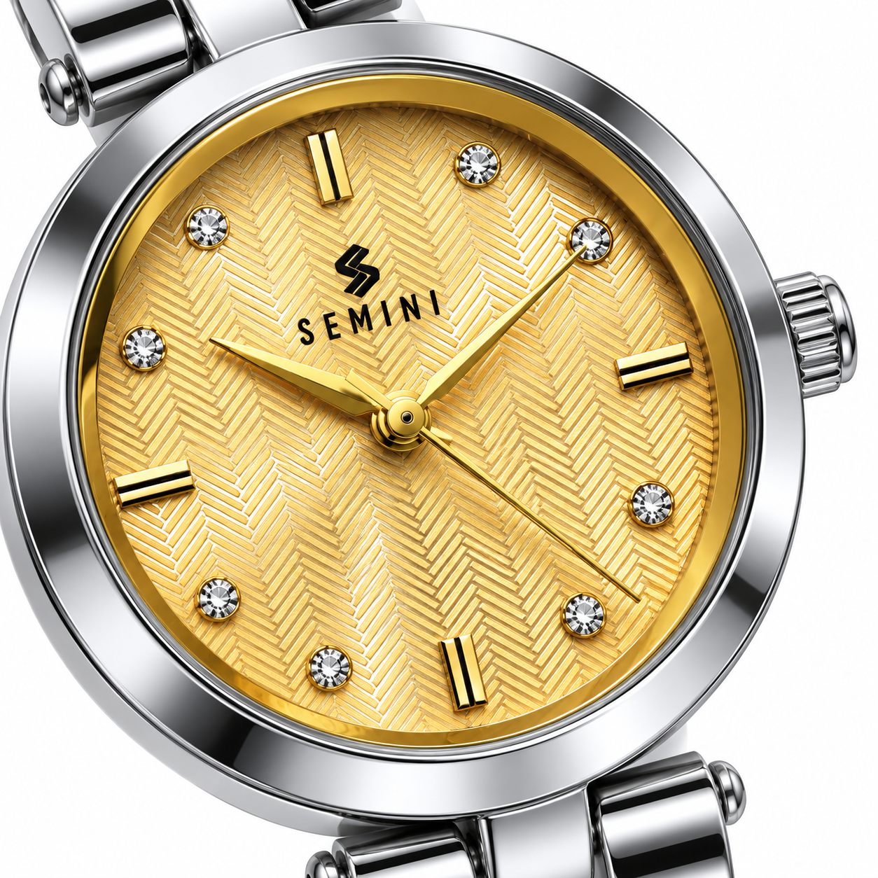Women’s Analog Quartz Watch | Elegant Gold Textured Dial | Sparkling Stone Markers | Silver-Tone Metal Bracelet | Stylish Ladies Wrist Watch for Daily, Office & Party Wear - Image 4