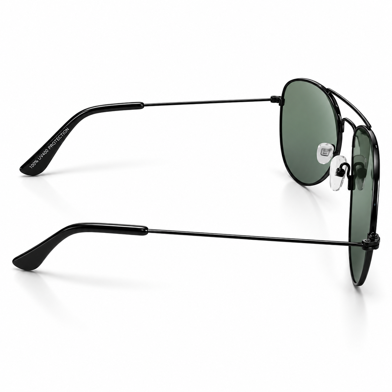 Unisex Classic Aviator Sunglasses for Men & Women | Black Metal Frame with Green Grey Lenses | Double Bridge Retro Fashion Eyewear for Travel & Outdoor Wear - Image 3