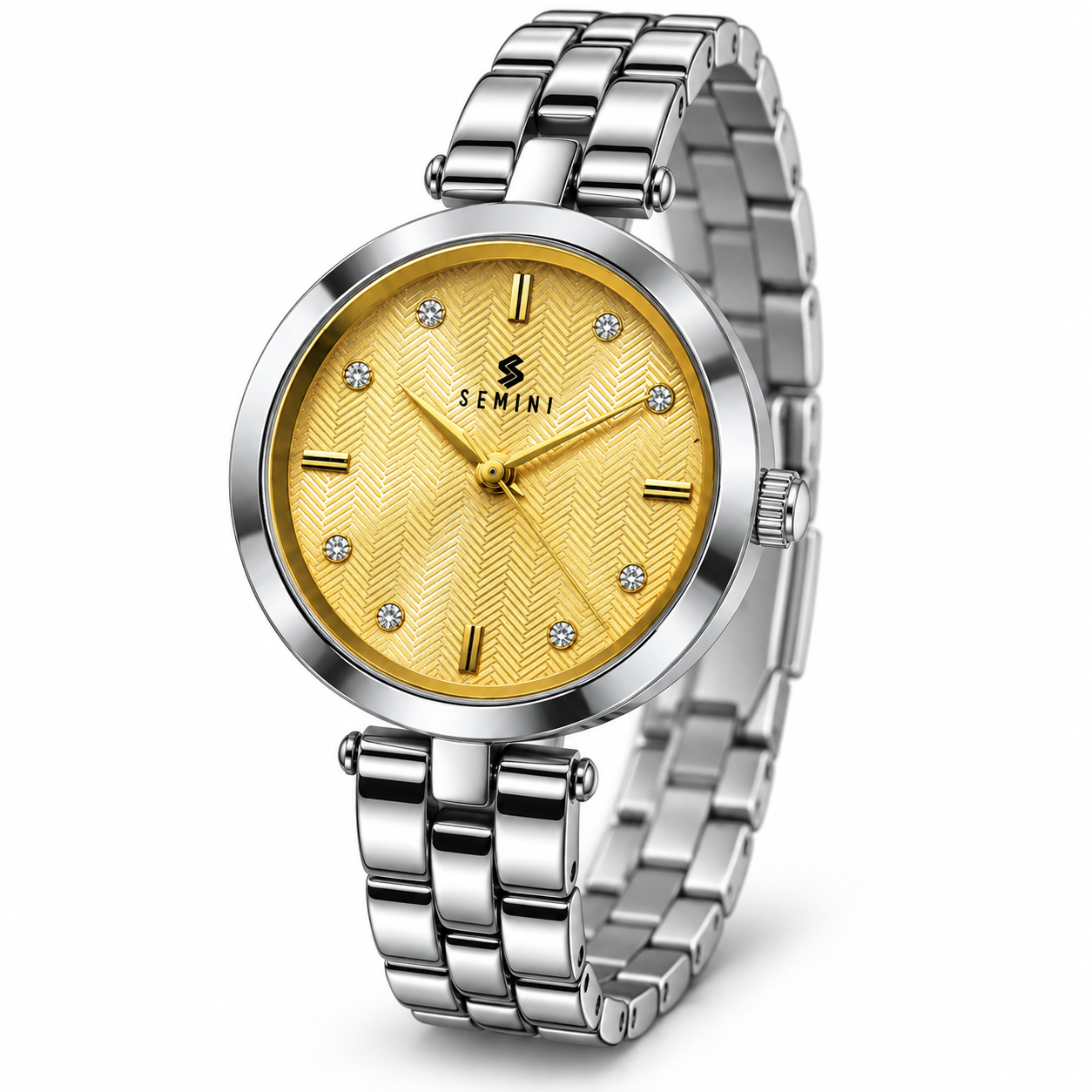 Women’s Analog Quartz Watch | Elegant Gold Textured Dial | Sparkling Stone Markers | Silver-Tone Metal Bracelet | Stylish Ladies Wrist Watch for Daily, Office & Party Wear - Image 5