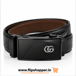 Men’s Premium Black Automatic Ratchet Belt with Silver-Tone Double-G Emblem Buckle | Textured Adjustable Waist Belt for Formal, Office & Casual Wear