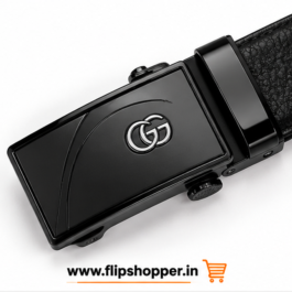 Men’s Premium Black Automatic Ratchet Belt with Silver-Tone Double-G Emblem Buckle | Textured Adjustable Waist Belt for Formal, Office & Casual Wear