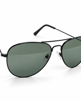 Unisex Classic Aviator Sunglasses for Men & Women | Black Metal Frame with Green Grey Lenses | Double Bridge Retro Fashion Eyewear for Travel & Outdoor Wear