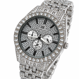 Luxury Silver-Tone Crystal Studded Analog Watch | Sparkling Bracelet & Crystal Bezel | Chronograph-Style Multi-Dial Fashion Wrist Watch for Party & Occasion Wear