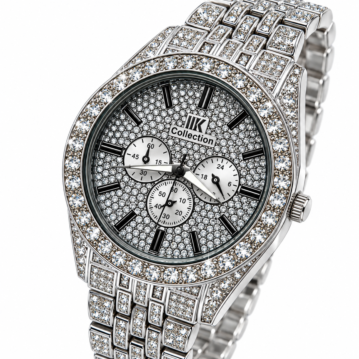 Luxury Silver-Tone Crystal Studded Analog Watch | Sparkling Bracelet & Crystal Bezel | Chronograph-Style Multi-Dial Fashion Wrist Watch for Party & Occasion Wear - Image 2
