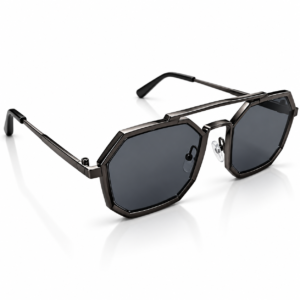 Unisex Black Geometric Octagon Sunglasses for Men & Women | Dark Smoke Lenses | Bold Double-Bar Frame | Retro Streetwear Fashion Eyewear