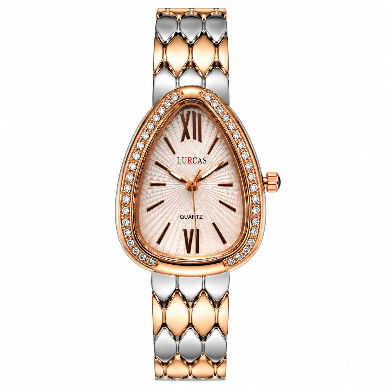 Women’s Teardrop Analog Quartz Watch | Blush Pink Dial | Crystal-Studded Bezel | Silver & Rose Gold-Tone Metal Bracelet | Elegant Fashion Wrist Watch for Daily Wear & Gifting - Image 6