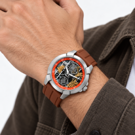 Men’s Devotional Analog Statement Watch | Skeleton-Style Hindu Artwork Dial | Silver-Tone Case | Brown Strap | Bold Fashion Wrist Watch for Daily & Festive Wear