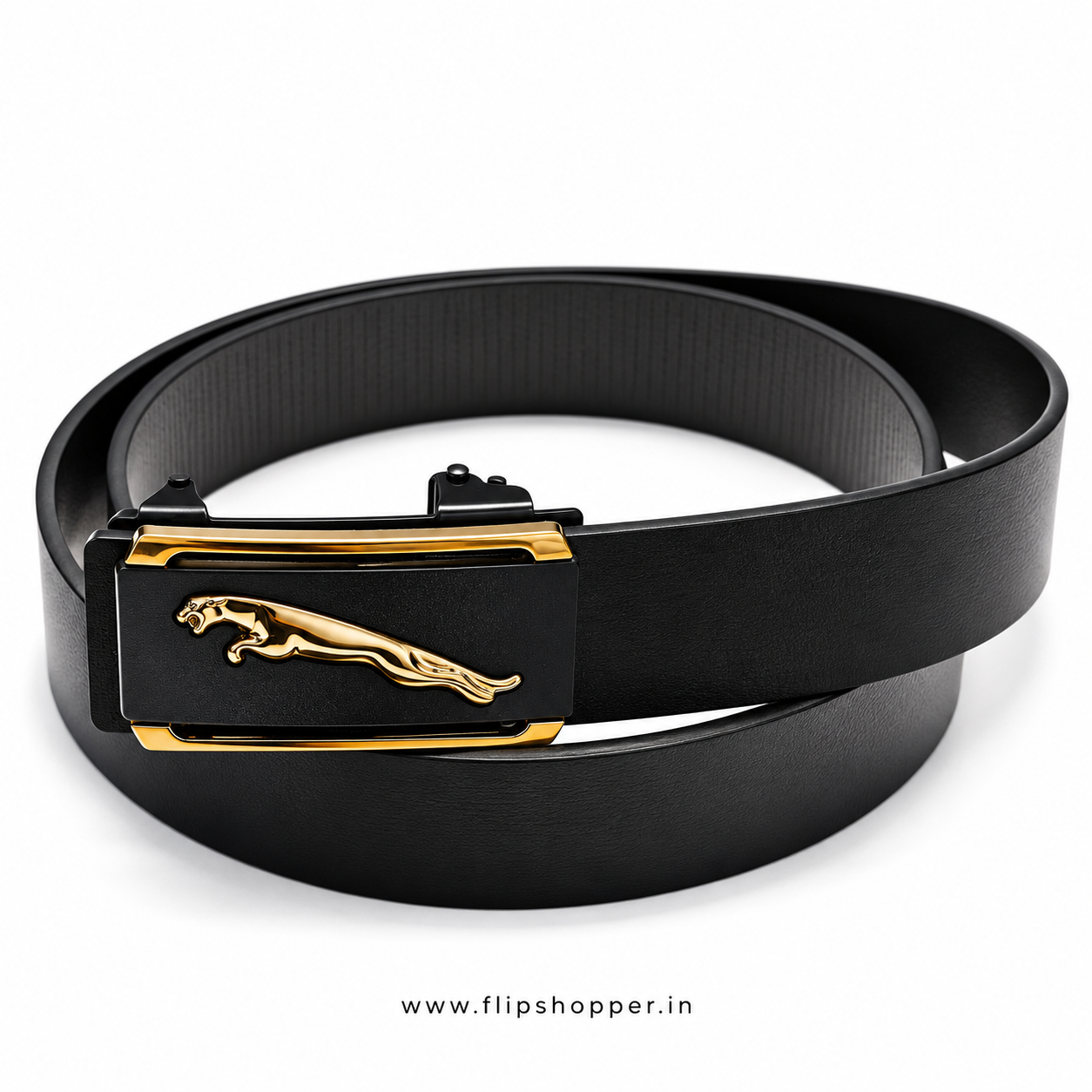 Premium Men's Black Automatic Ratchet Belt with Gold-Tone Leaping Cat Buckle | Textured Leather-Look Strap | Micro-Adjustable Waist Belt for Formal, Office & Casual Wear - Image 9