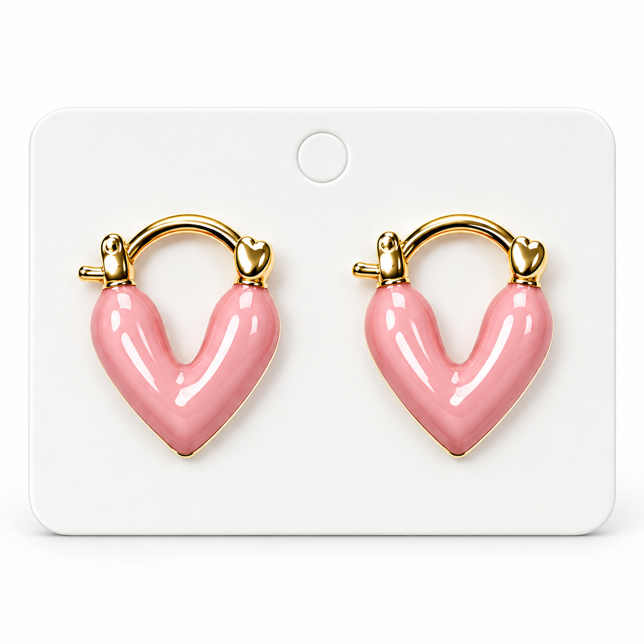 Women's Korean-Style Glossy Heart Hoop Earrings – Pink & Red, Gold-Tone, Set of 2 Pairs - Image 3