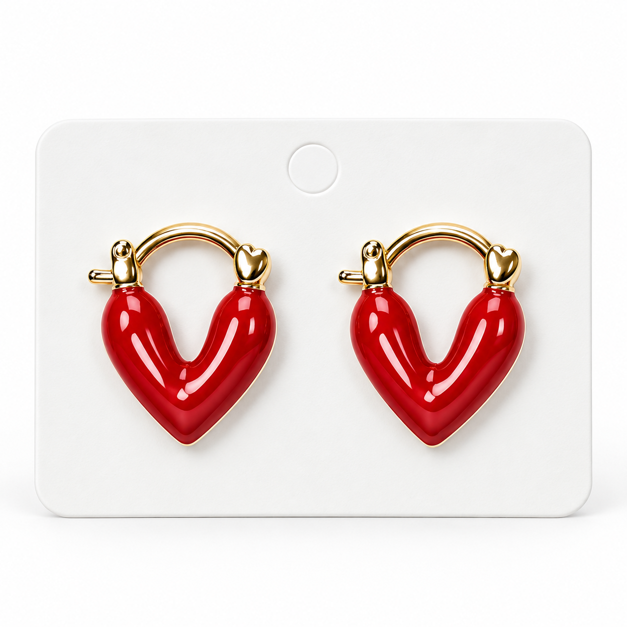 Women's Korean-Style Glossy Heart Hoop Earrings – Pink & Red, Gold-Tone, Set of 2 Pairs - Image 4