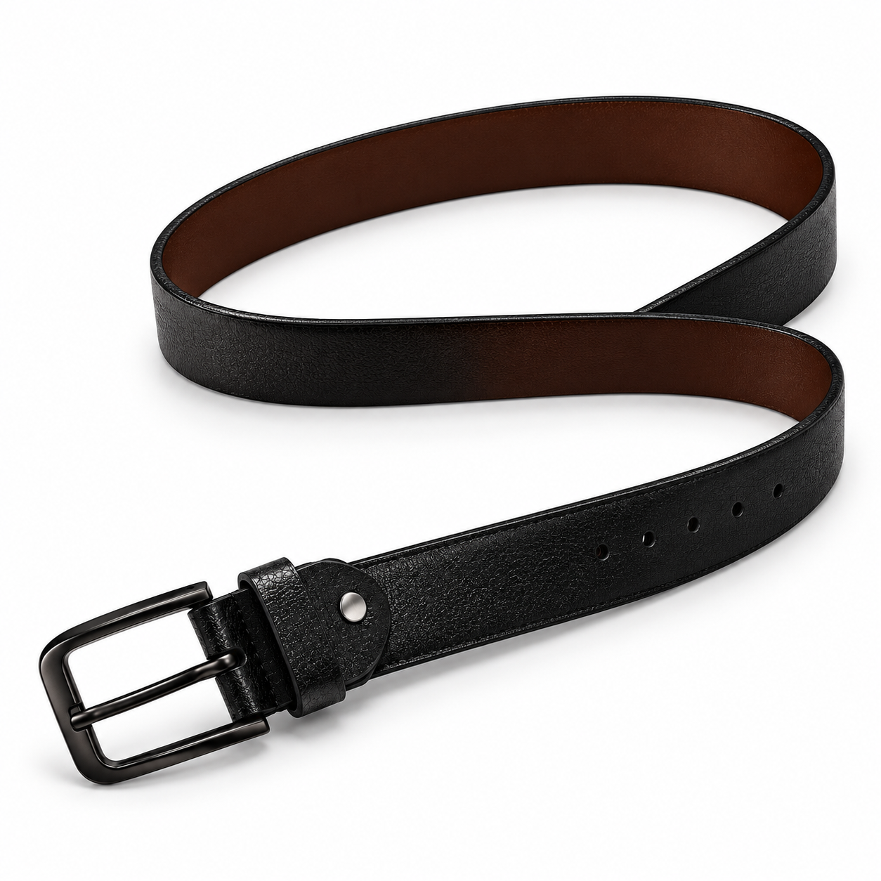 Classic Black Textured Men's Belt with Metal Pin Buckle | Brown Inner Finish | Stylish Formal & Casual Waist Belt for Men - Image 8