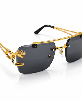 Unisex Luxury Rimless Sunglasses for Men & Women | Gold-Tone Metal Frame with Dark Smoke Lenses | Decorative Side Design | Premium Fashion Eyewear