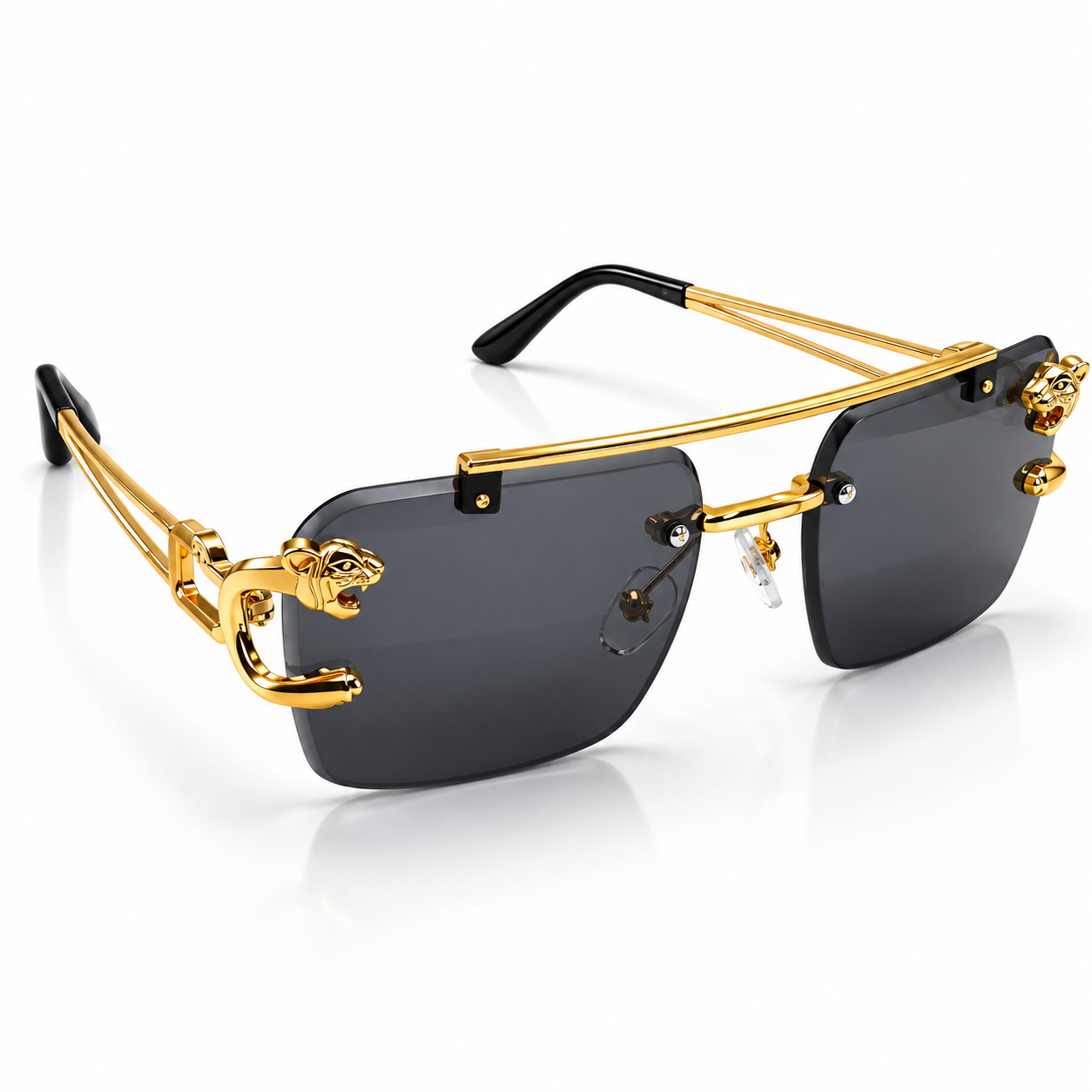Unisex Luxury Rimless Sunglasses for Men & Women | Gold-Tone Metal Frame with Dark Smoke Lenses | Decorative Side Design | Premium Fashion Eyewear - Image 2
