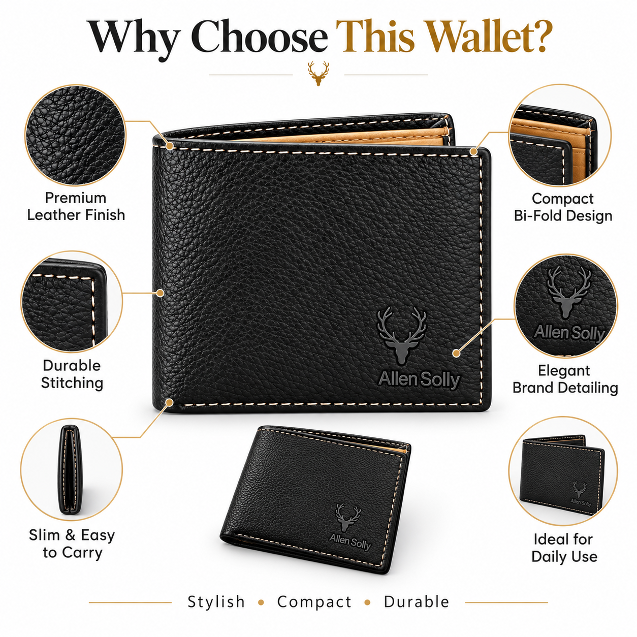 Men’s Premium Black Bifold Wallet | Slim Textured Design | Multiple Card Slots & Cash Compartment | Compact Everyday Wallet for Office, Travel & Gifting - Image 5