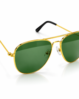 Unisex Green Lens Aviator Sunglasses for Men & Women | Gold-Tone Metal Frame | Double Bridge Retro Fashion Eyewear for Driving, Travel & Outdoor Wear
