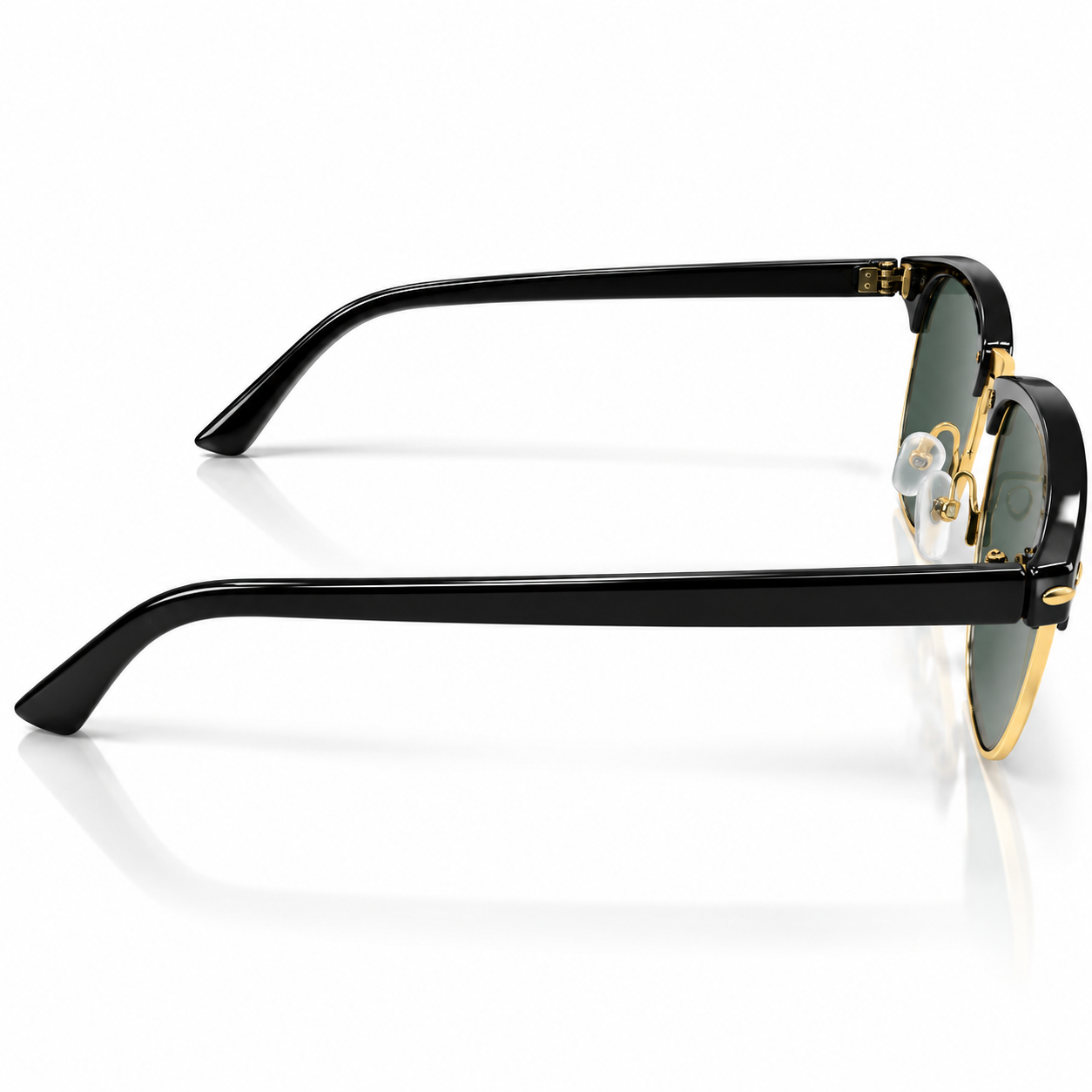 Unisex Clubmaster Browline Sunglasses for Men & Women | Black & Gold-Tone Frame with Dark Green Lenses | Retro Vintage Fashion Eyewear - Image 3
