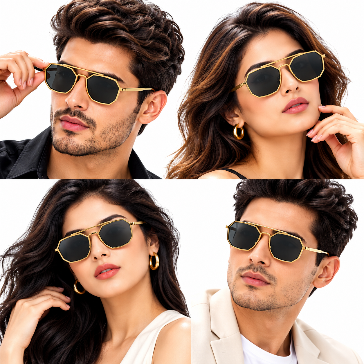 Unisex Geometric Octagon Sunglasses for Men & Women | Gold-Tone Frame with Dark Smoke Lenses | Bold Retro Streetwear Fashion Eyewear - Image 5
