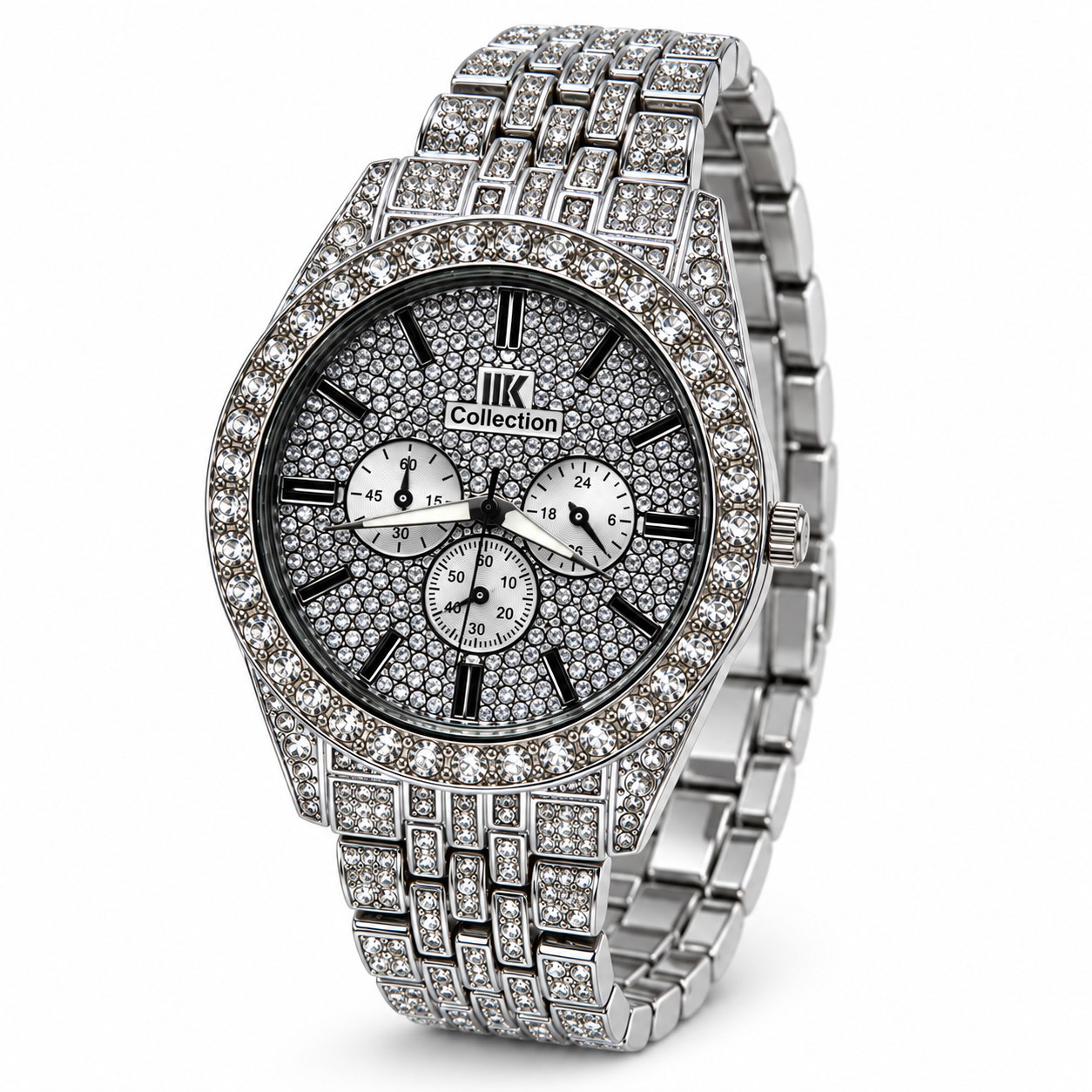 Luxury Silver-Tone Crystal Studded Analog Watch | Sparkling Bracelet & Crystal Bezel | Chronograph-Style Multi-Dial Fashion Wrist Watch for Party & Occasion Wear - Image 4