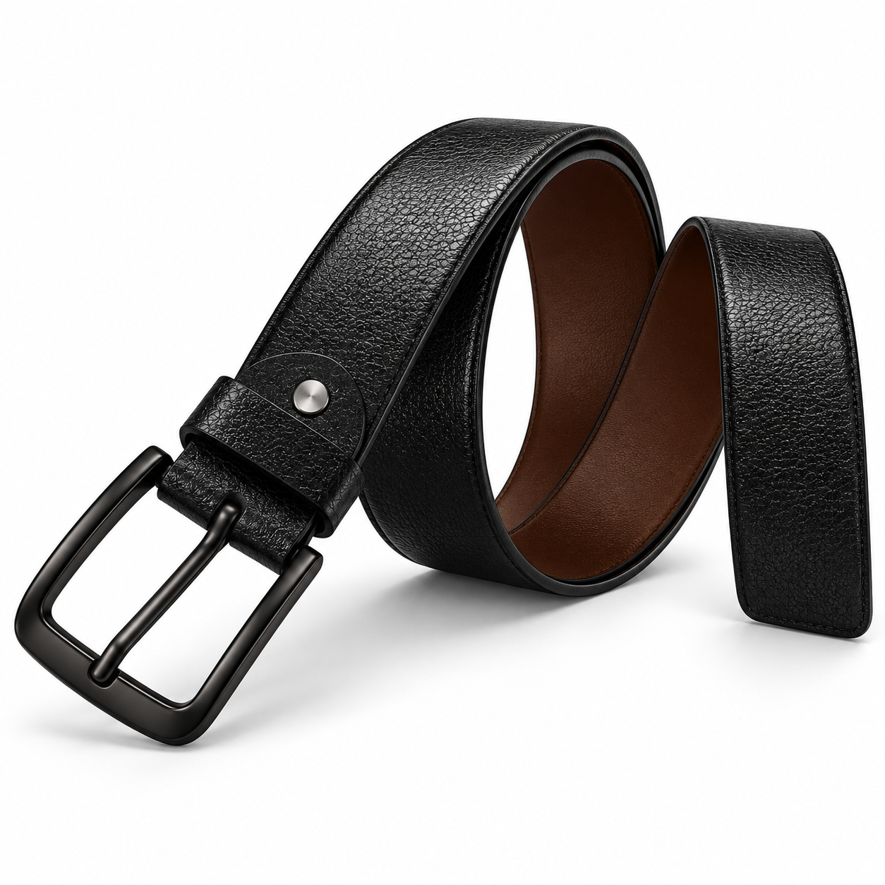 Classic Black Textured Men's Belt with Metal Pin Buckle | Brown Inner Finish | Stylish Formal & Casual Waist Belt for Men - Image 10