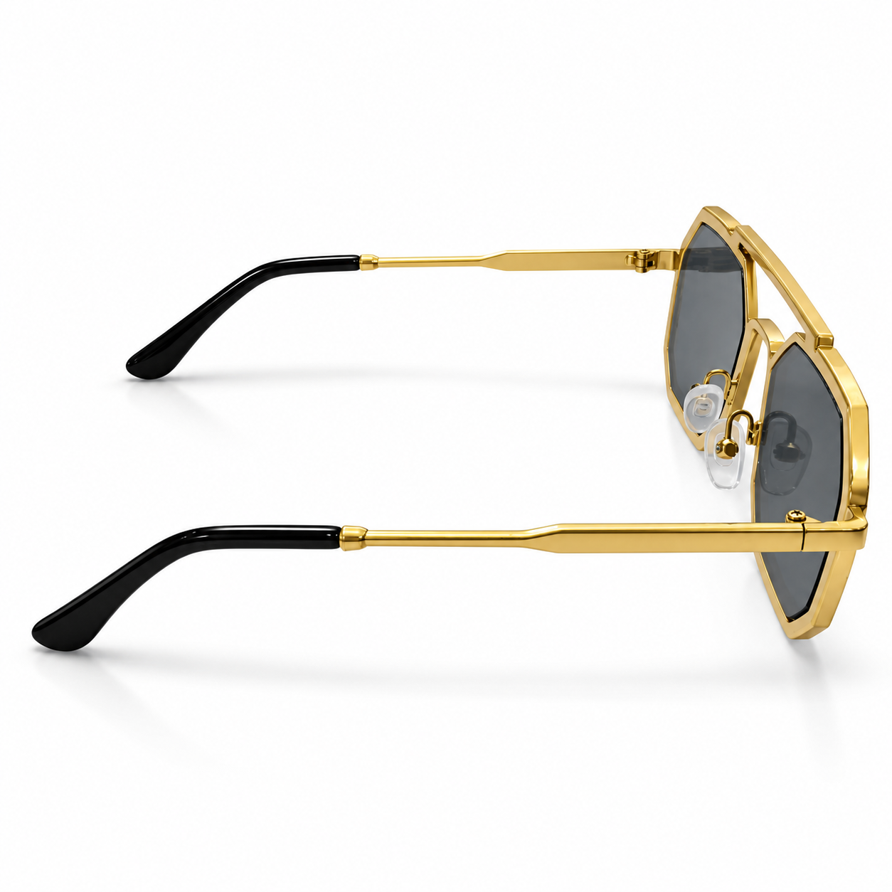 Unisex Geometric Octagon Sunglasses for Men & Women | Gold-Tone Frame with Dark Smoke Lenses | Bold Retro Streetwear Fashion Eyewear - Image 3