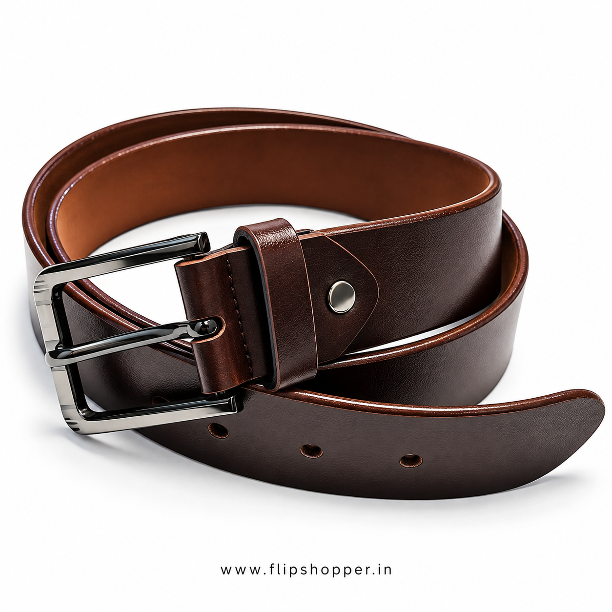 Classic Brown Leather-Look Men's Belt with Silver-Tone Metal Pin Buckle | Stylish Formal & Casual Waist Belt for Men | Premium Textured Finish - Image 4