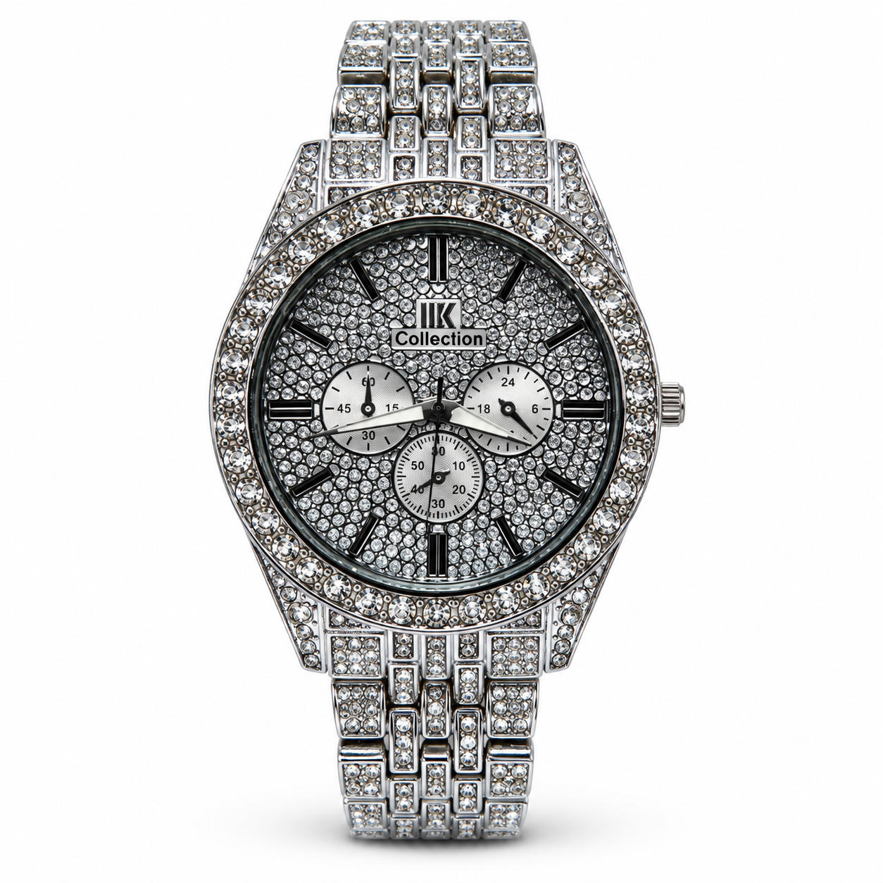 Luxury Silver-Tone Crystal Studded Analog Watch | Sparkling Bracelet & Crystal Bezel | Chronograph-Style Multi-Dial Fashion Wrist Watch for Party & Occasion Wear - Image 5