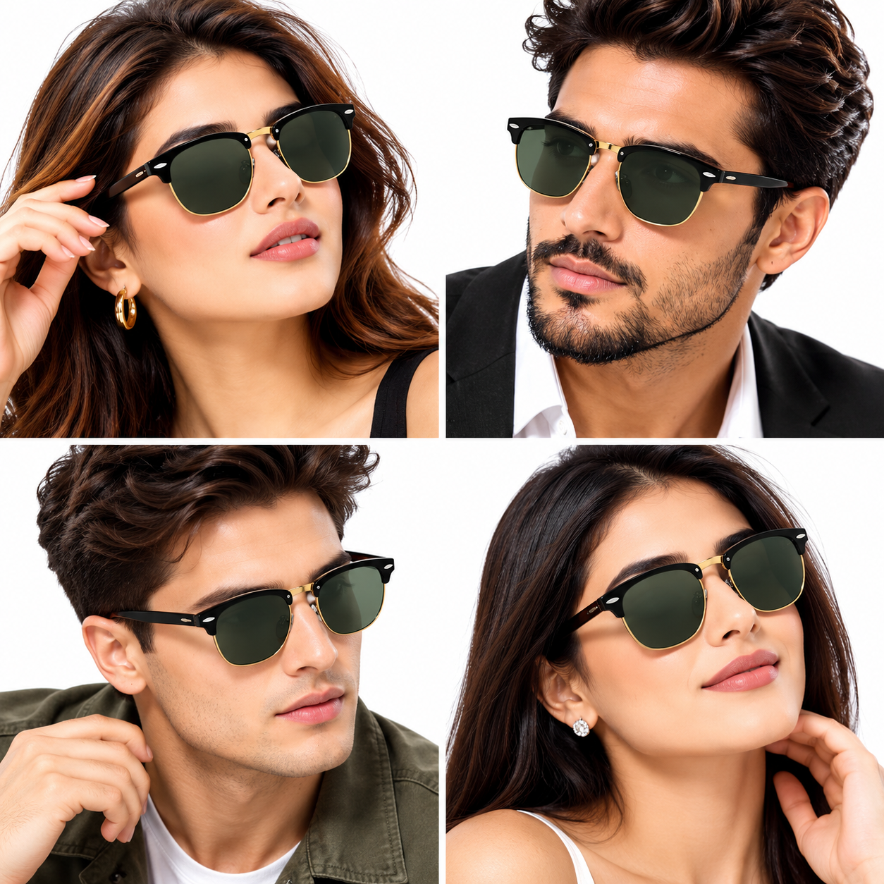 Unisex Clubmaster Browline Sunglasses for Men & Women | Black & Gold-Tone Frame with Dark Green Lenses | Retro Vintage Fashion Eyewear - Image 5