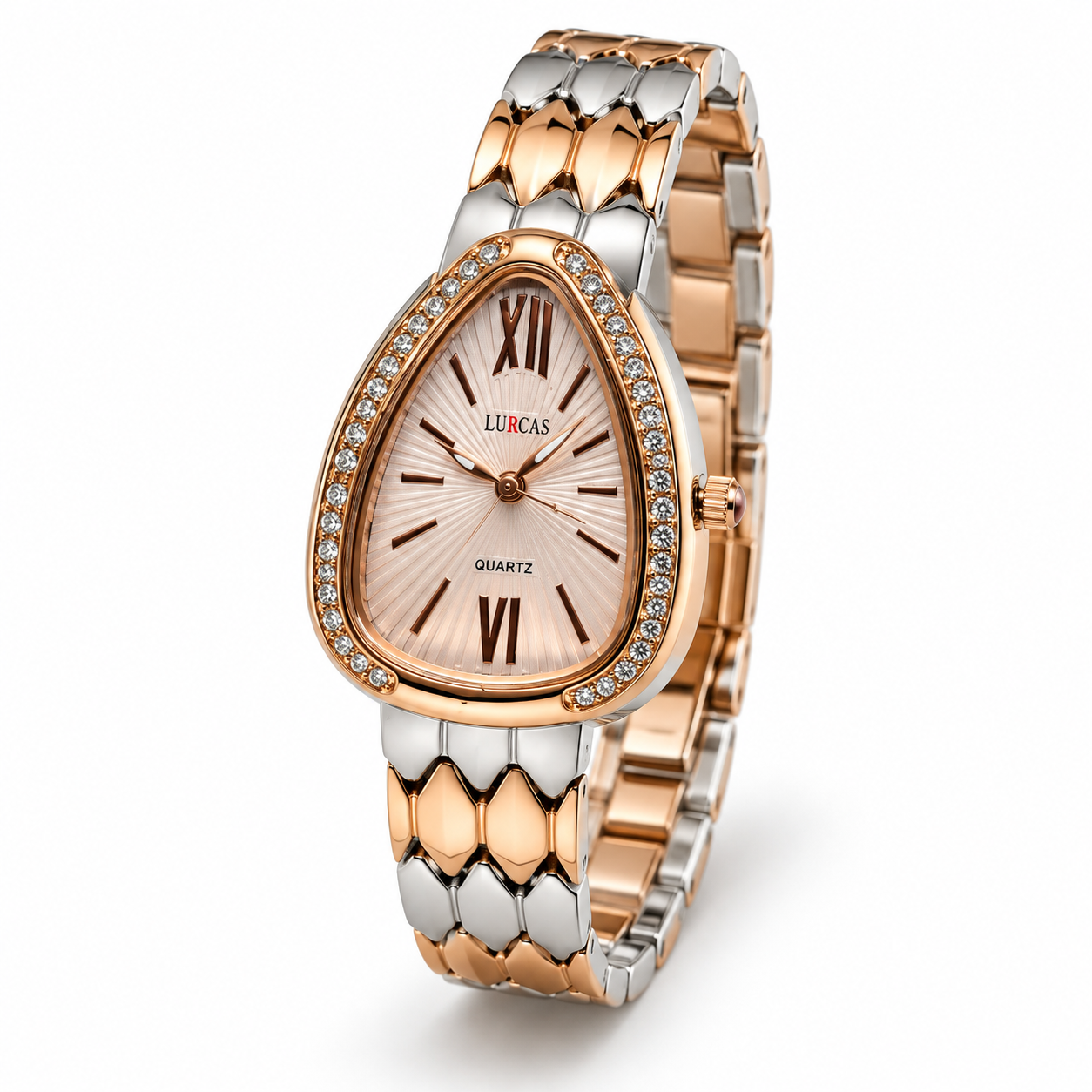 Women’s Teardrop Analog Quartz Watch | Blush Pink Dial | Crystal-Studded Bezel | Silver & Rose Gold-Tone Metal Bracelet | Elegant Fashion Wrist Watch for Daily Wear & Gifting - Image 5