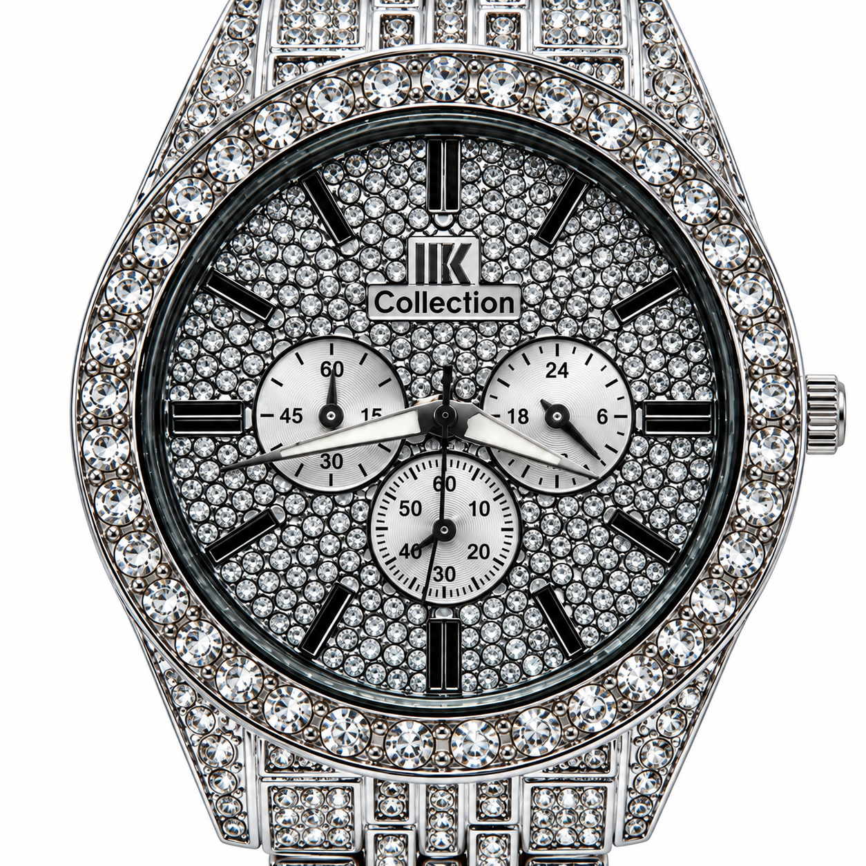 Luxury Silver-Tone Crystal Studded Analog Watch | Sparkling Bracelet & Crystal Bezel | Chronograph-Style Multi-Dial Fashion Wrist Watch for Party & Occasion Wear - Image 3