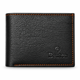 Men’s Premium Black Bifold Wallet | Textured Finish with Contrast Brown Stitching | Slim Compact Wallet for Cards & Cash | Everyday Office Travel Wallet for Men