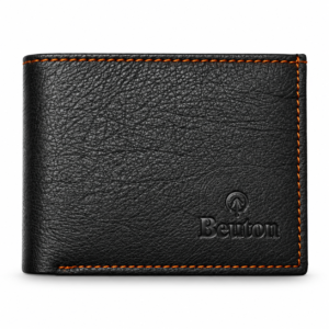 Men’s Premium Black Bifold Wallet | Textured Finish with Contrast Brown Stitching | Slim Compact Wallet for Cards & Cash | Everyday Office Travel Wallet for Men