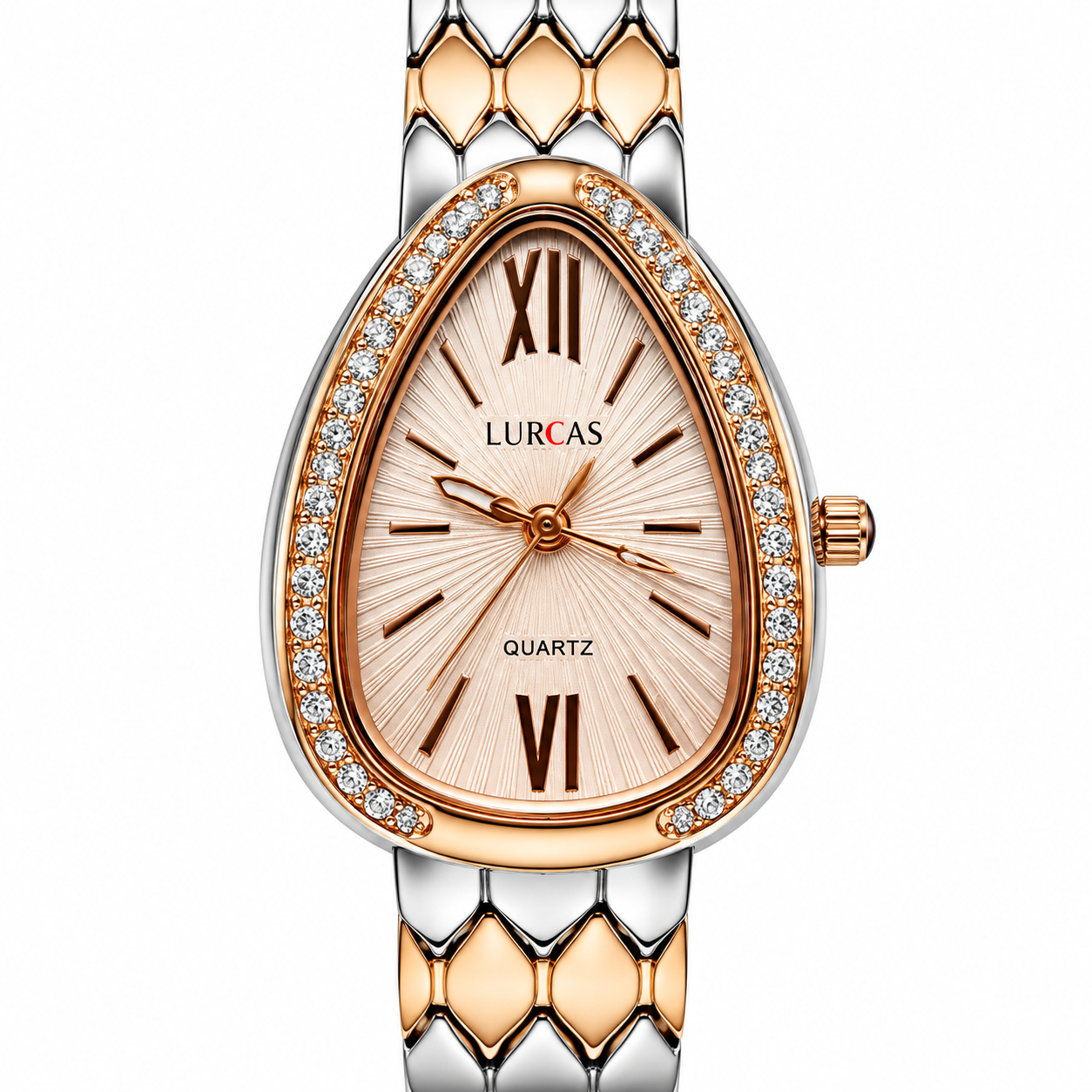 Women’s Teardrop Analog Quartz Watch | Blush Pink Dial | Crystal-Studded Bezel | Silver & Rose Gold-Tone Metal Bracelet | Elegant Fashion Wrist Watch for Daily Wear & Gifting - Image 4