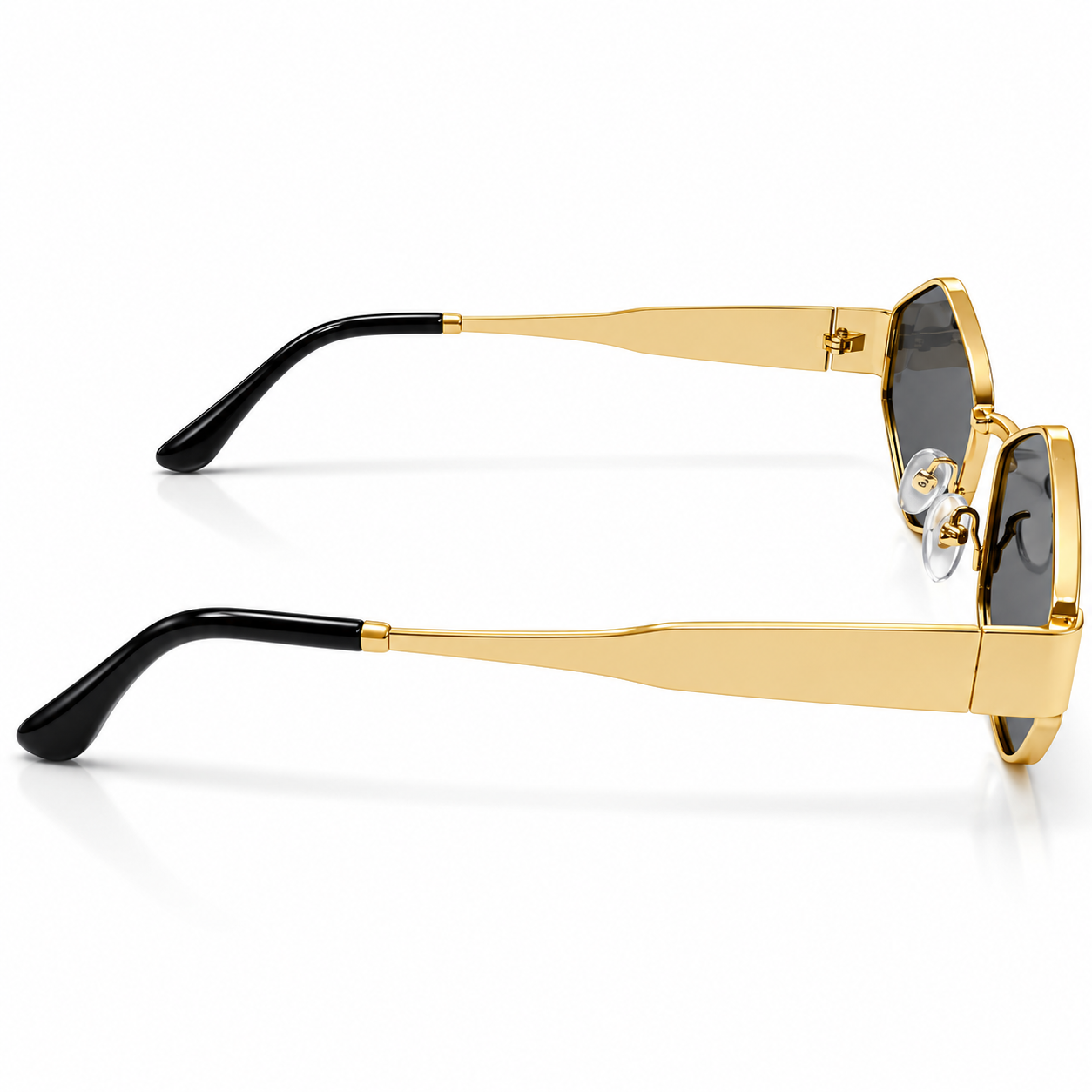 Unisex Geometric Hexagon Sunglasses for Men & Women | Gold-Tone Metal Frame with Dark Smoke Lenses | Retro Fashion Eyewear for Casual, Travel & Party Wear - Image 3