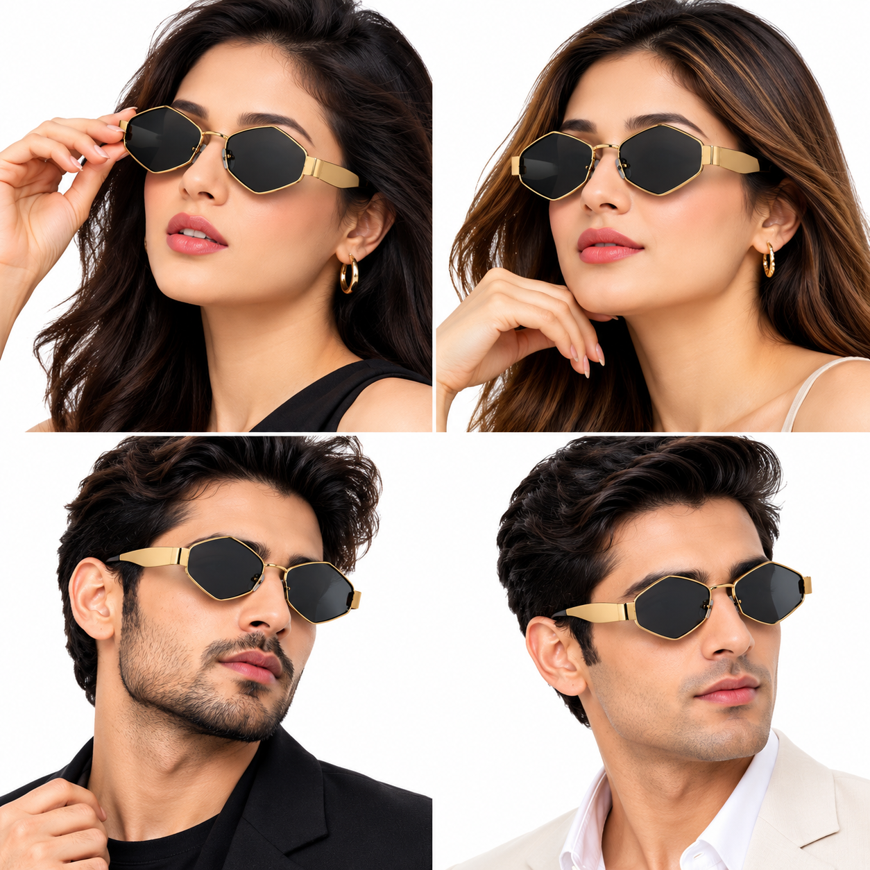 Unisex Geometric Hexagon Sunglasses for Men & Women | Gold-Tone Metal Frame with Dark Smoke Lenses | Retro Fashion Eyewear for Casual, Travel & Party Wear - Image 5