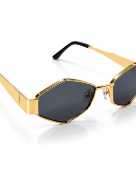 Unisex Geometric Hexagon Sunglasses for Men & Women | Gold-Tone Metal Frame with Dark Smoke Lenses | Retro Fashion Eyewear for Casual, Travel & Party Wear