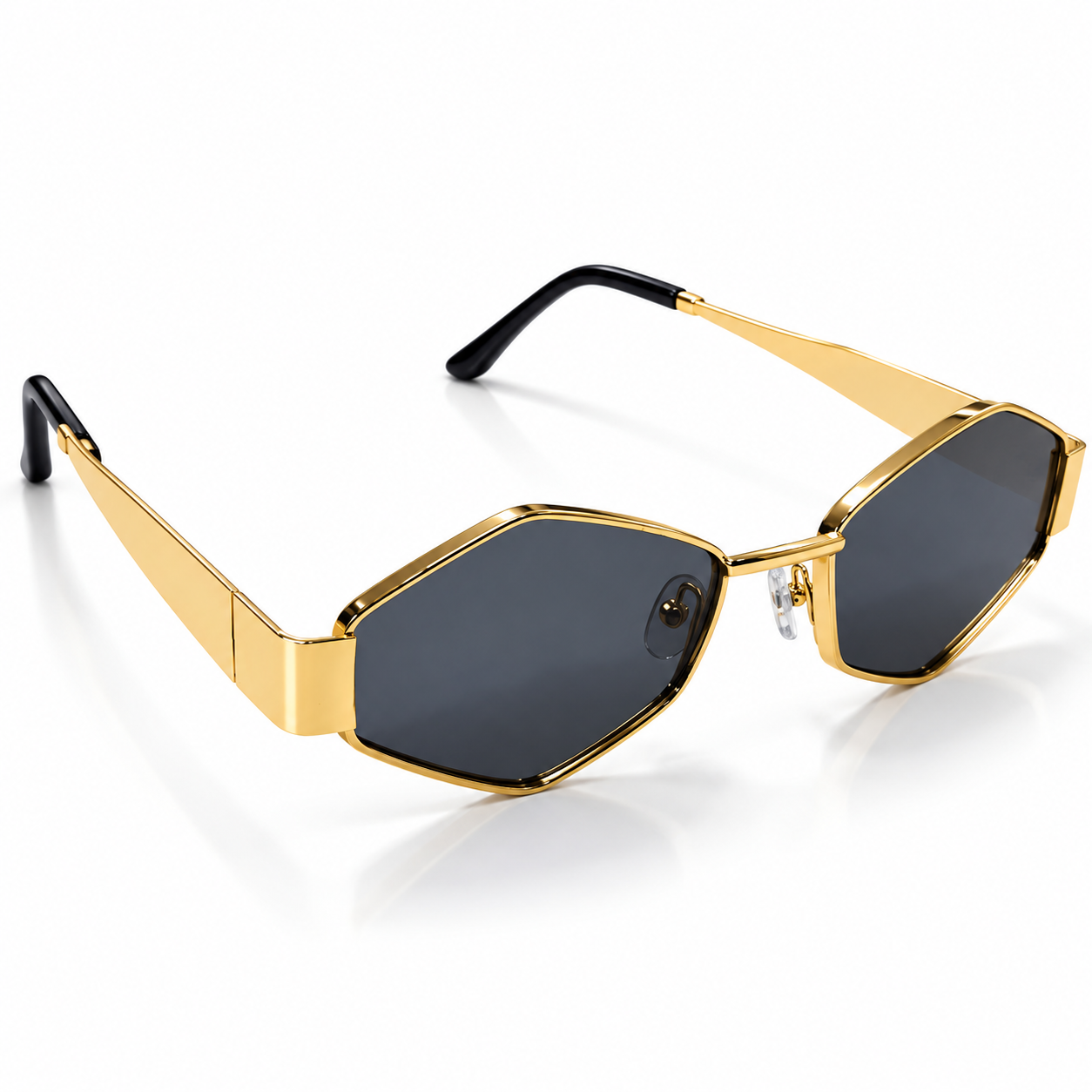 Unisex Geometric Hexagon Sunglasses for Men & Women | Gold-Tone Metal Frame with Dark Smoke Lenses | Retro Fashion Eyewear for Casual, Travel & Party Wear - Image 2